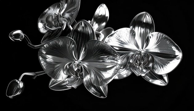 Elegant Silver Orchids on Black Background Artistic Macro Photography.