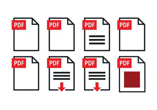 Set of pdf file icons with different variations