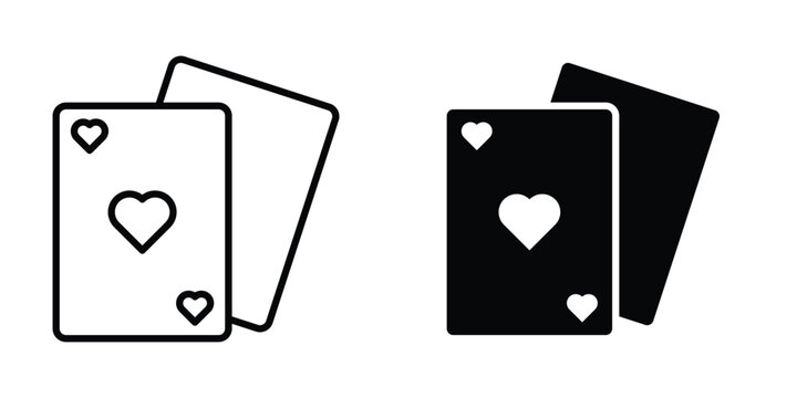 Playing cards icon in stroke outline style with flat version