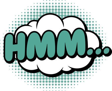 Thinking HMM Text Comic Bubble with Halftone Background Vector