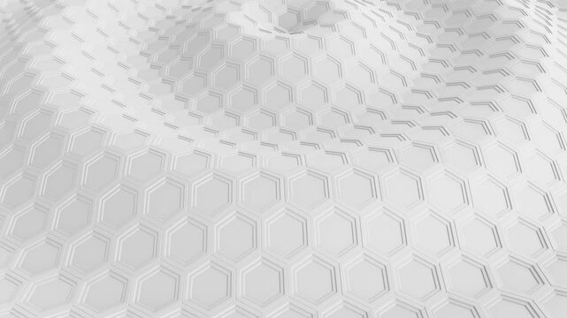 White concentric ripples, hexagonal shapes spreading on the water, hypnotizing 4k looped animation, 3d render illustration.
