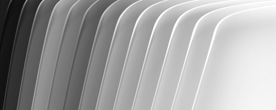 White gray striped background, 3D lines design, abstract waves, grey background for business presentations.
