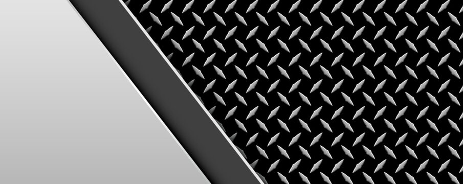 Silver gray background with diamond plate pattern, abstract industrial metal banner.