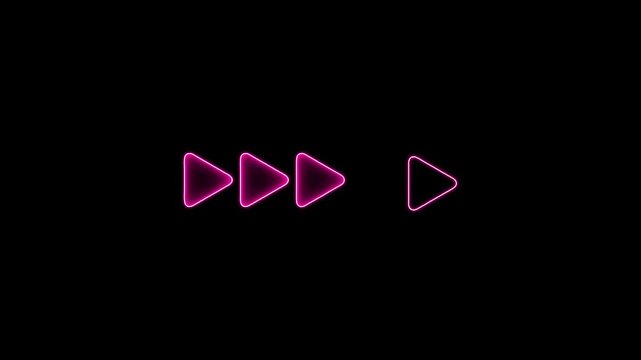 Pink Neon Play Button Icon Glowing on Black Background Keywords: play button, media, video, audio, music, start, go, forward, next, control, interface, symbol, icon, graphic, design, element