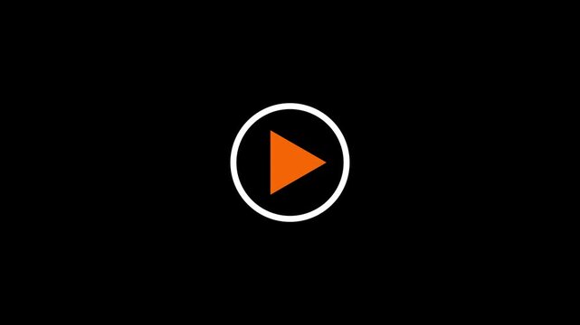 Orange play button icon inside a white circle on a black background image photo