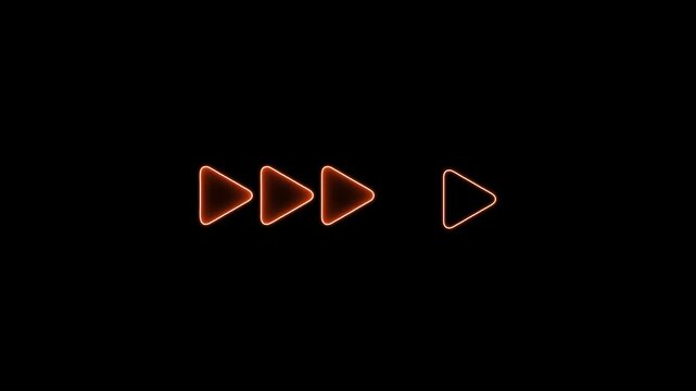 Orange Neon Play Button Icon Glowing on Black Background Keywords: play button, media, video, audio, music, start, go, forward, next, control, interface, symbol, icon, graphic, design, element
