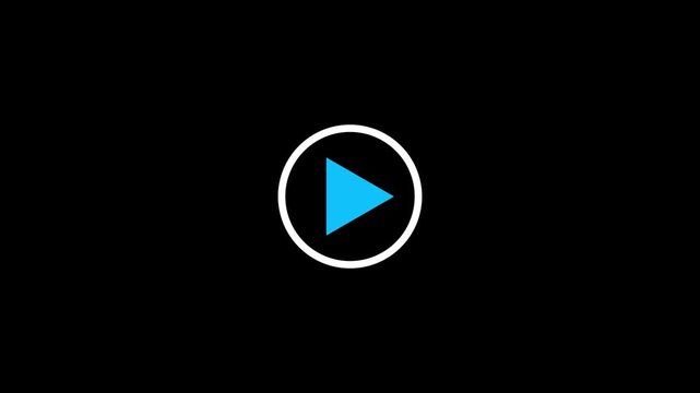 Blue play button icon inside a white circle on a black background image photo