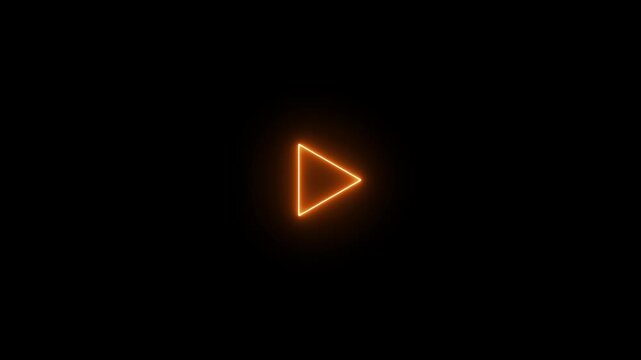 Neon orange play button outline glowing on a black background image photo