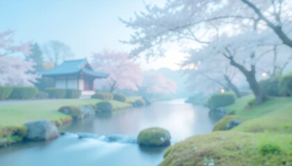 Obraz premium 桜の木の生えている小川