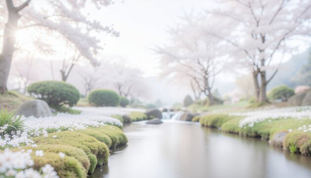 桜の木の生えている小川