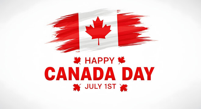 Red maple leaf flag with happy Canada Day text and July 1st date image