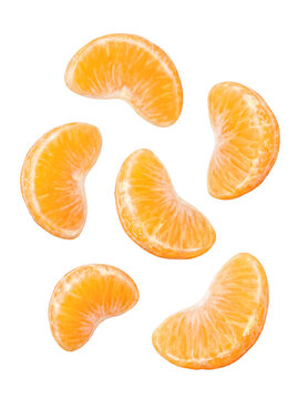 Vibrant and sweet mandarin orange segments, peeled and arranged, isolated on transparent background.