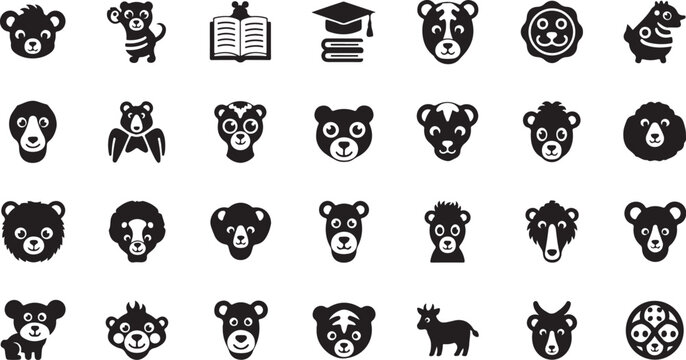 Collection of various animal face icons and symbols