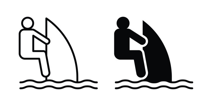 Windsurf icon in stroke outline style with flat version