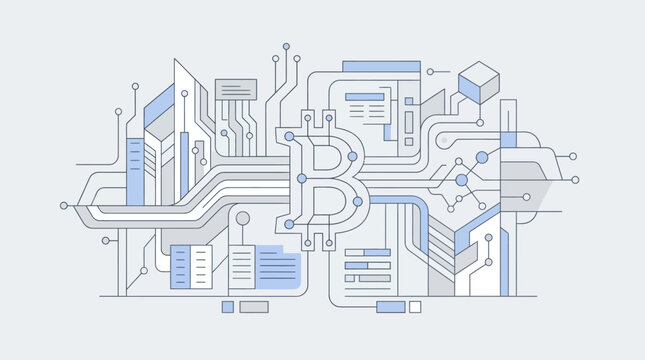 Modern FinTech visualization intricate network of digital currency, blockchain technology, and secure global financial data