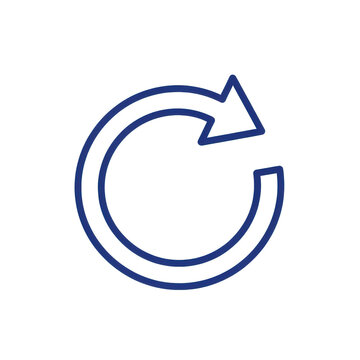 A blue circular arrow icon with a clockwise direction isolated on transparent background