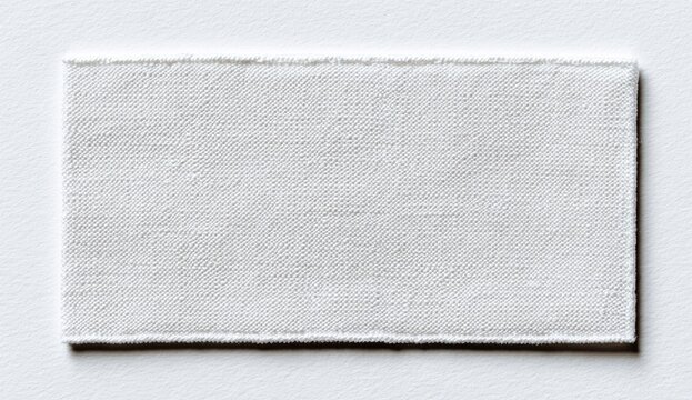 Plain rectangular white fabric name tag with smooth textured surface for identification purposes
