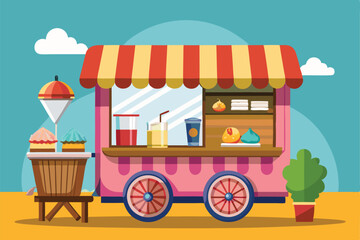 Naklejka premium ice cream stand cart street food cart vector on white background