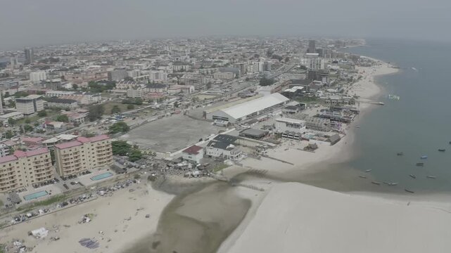 Aerial flyby a sandfilling coastal operation in Lagos