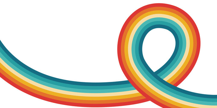 Vintage loop rainbow stripe graphic on transparent background.