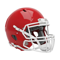 Fototapeta premium A red football helmet with a white face guard isolated on transparent background