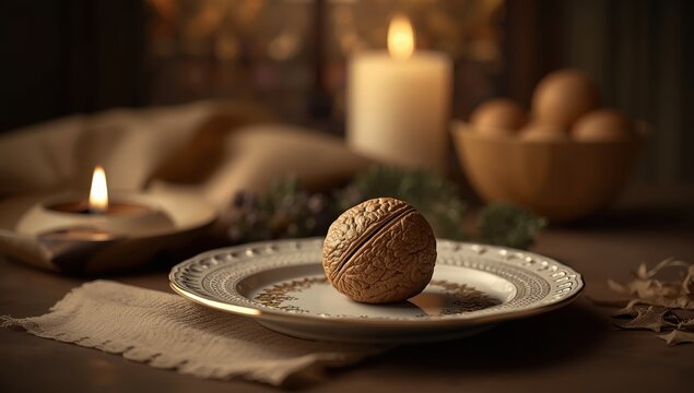 Walnut on a dish during Lent