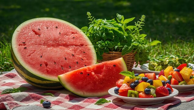 Watermelon is a sweet, popular summer fruit, often enjoyed fresh in fruit salads.