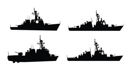 Silhouettes of modern naval warships against a white background © MdNirob