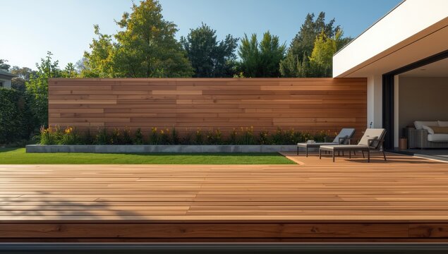 Yard featuring a wooden fence of a contemporary home