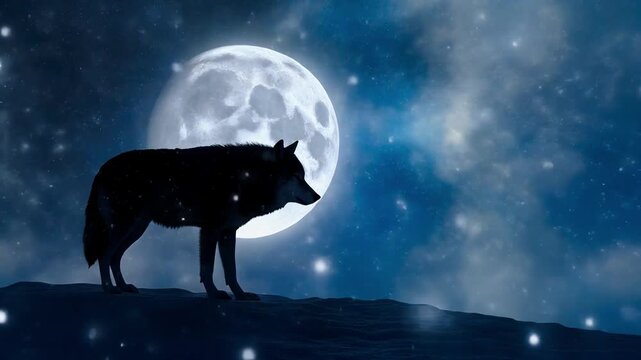 IMAX Arctic Wolf Silhouette Against Icy Moonlight with Drifting Snow 4K