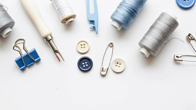 Sewing and Craft Supplies Arranged on White Surface Top View
