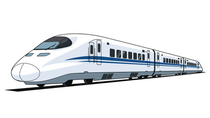 Fototapeta premium Modern high speed bullet train travels quickly along tracks in a clean vector illustration representing efficient transport.