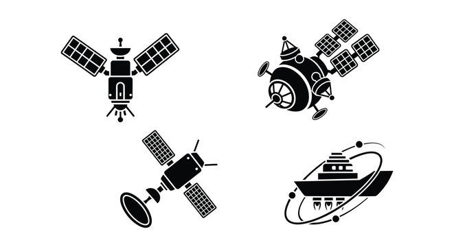 Black and white illustration of the international space station in orbit