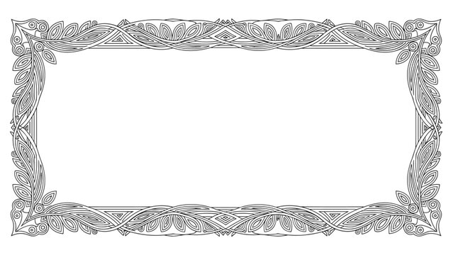 Exquisite black and white ornamental frame with intricate flowing leafy patterns and classical decorative scrolls on white.