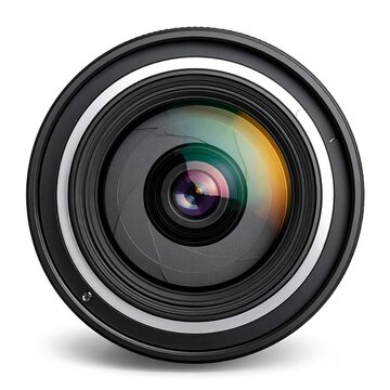 Close-up of a Camera Lens with Intricate Details and Reflections.