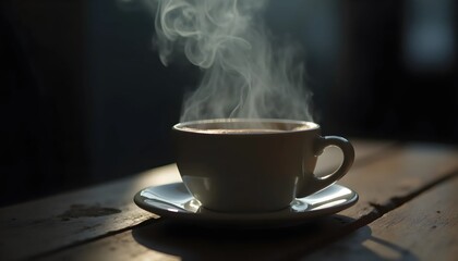 Fototapeta premium Steam Rising From Black Coffee in Cold Air Macro Generate AI