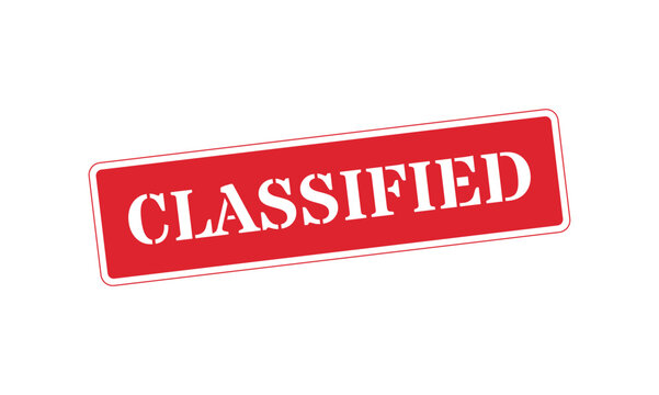 Classified Red Rectangular Stamp White Text Isolated On White Background