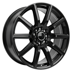 Obraz premium A black car wheel with a glossy finish and multiple spokes isolated on transparent background