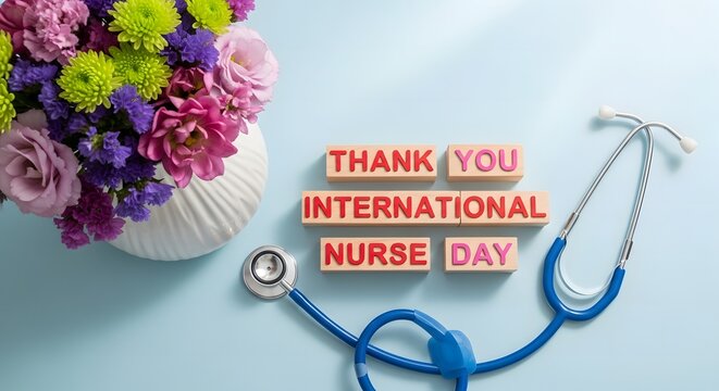 International nurse day celebration with flowers and medical tools