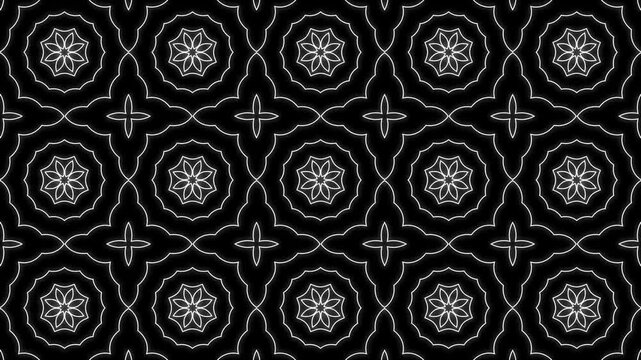 animation looping of thai art pattern. green yellow on black background
