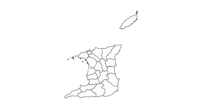 Vector illustration of Trinidad and Tobago map with regions outlined