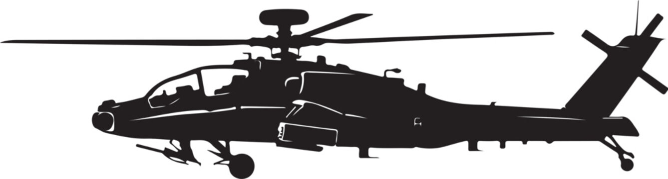 Black helicopter silhouette, military aircraft icon, vector illustration, dark aviation symbol