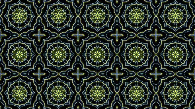 Loop animation of Seamless batik floral Pattern Animation on black Background. Perfect for background visuals, motion graphics, branding, textiles, wallpapers, and digital design projects. 