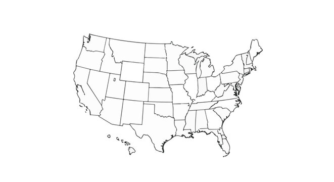 Vector map of the United States showing all states and borders clearly