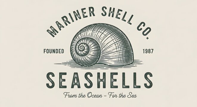 Mariner shell co vintage logo design with a detailed seashell illustration