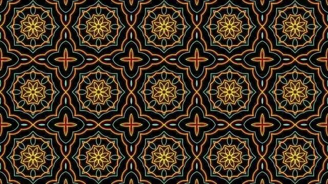 Loop animation of seamless pattern with floral pattern. Ornamental intage pattern on black background