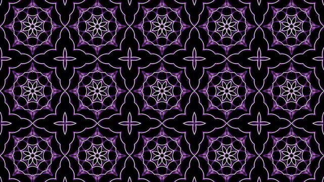 Seamless batik floral Pattern Animation purple on black Background Loop. Perfect for background visuals, motion graphics, branding, textiles, wallpapers, and digital design projects. 