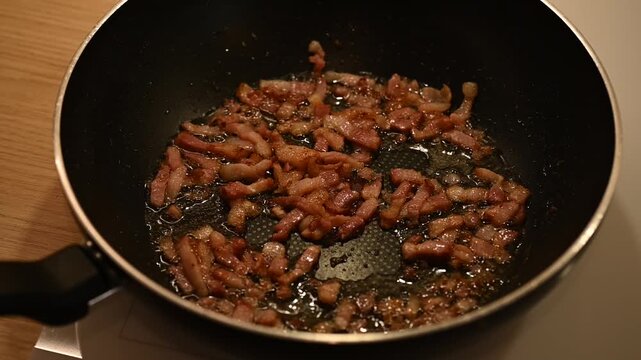 Pan-fried pork belly, slow motion shots, bacon