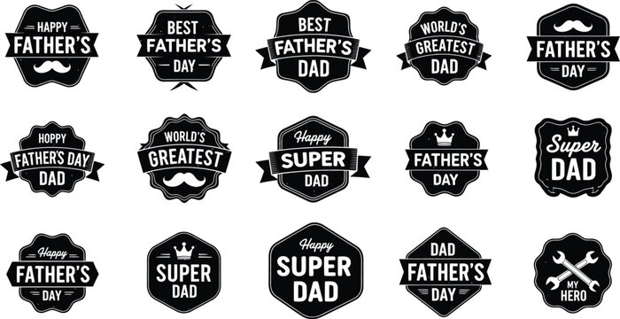 Father's day badges labels collection isolated on transparent background