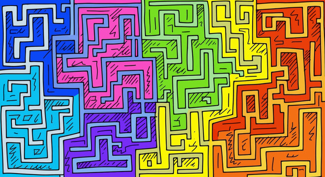 Abstract Colorful Maze Pattern Hand Drawn Illustration